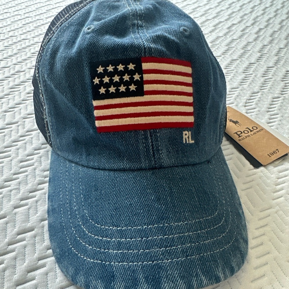 Polo Ralph Lauren American Flag denim hat leather band